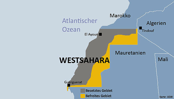Karte der Westsahara - besetztes und befreites Gebiet
