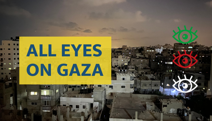 All Eyes on Gaza mit 3 bunten Augen
