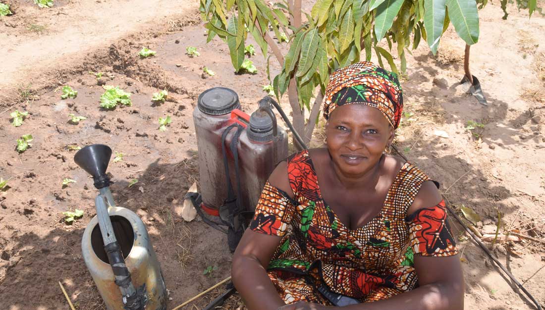 Frau in Gemüsegarten in Burkina Faso